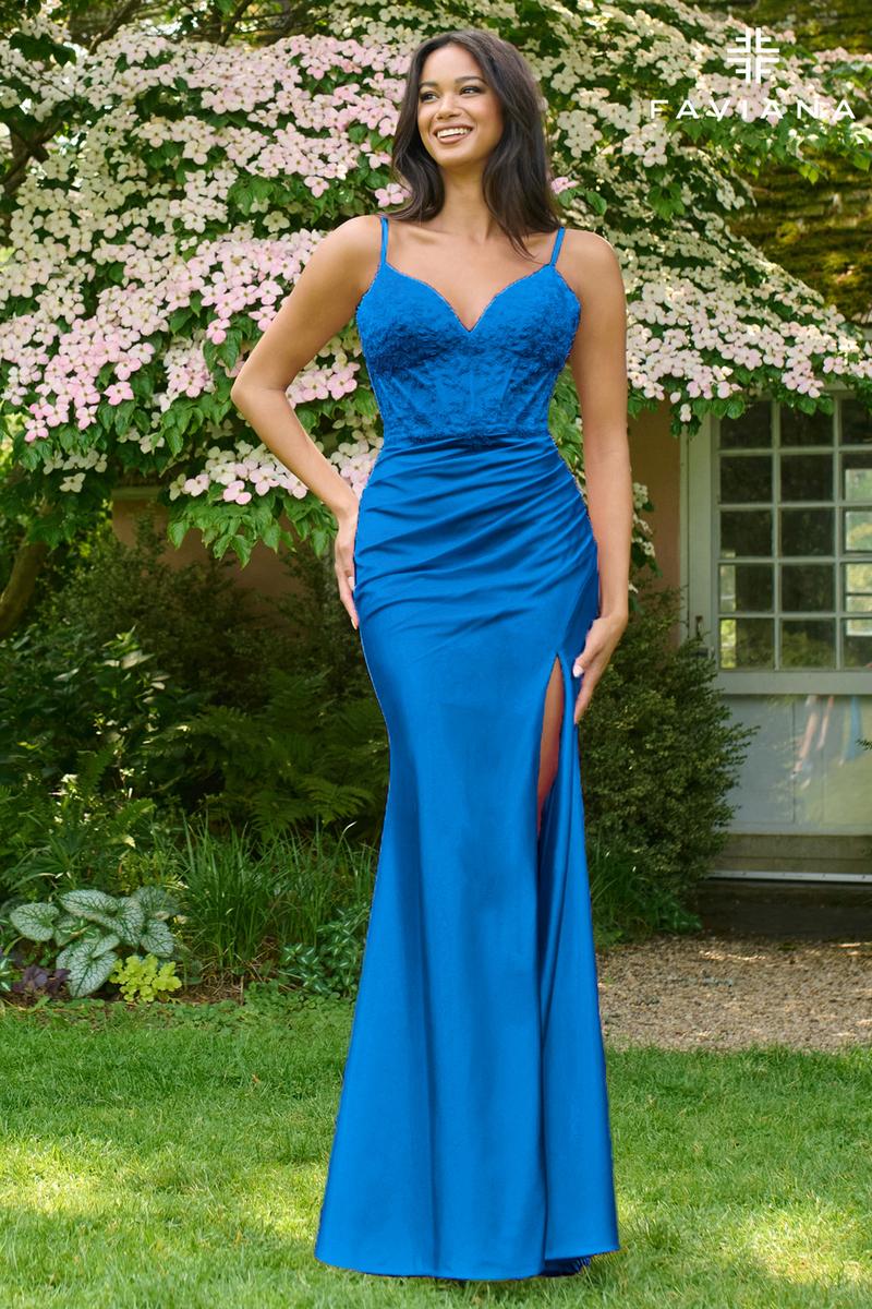 white christmas dresses Sherri Hill 57062 - Long Stretch Satin Sheath Dress - Sheer Corset Bodice, Structured Boning, Ruched Skirt, High Slit 000 / Red main image 1