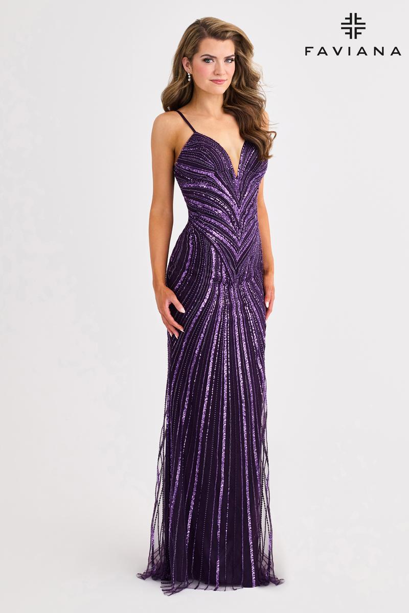Faviana Low Back Sequin Prom Dress 11412