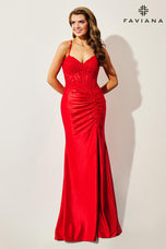 Faviana Ruched Open Back Prom Dress 11414