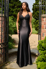Faviana Open Back Lace Satin Prom Dress 11424