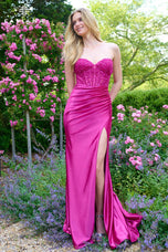 Faviana Lace Ruched Satin Prom Dress 11425