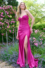 Faviana Lace Ruched Satin Prom Dress 11425