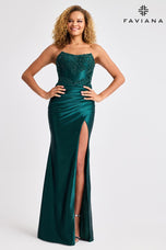 Faviana Satin Strapless Ruched Prom Dress 11429