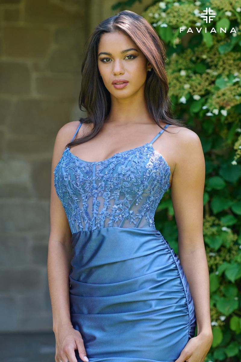 Faviana Ruched Lace Illusion Prom Dress 11433