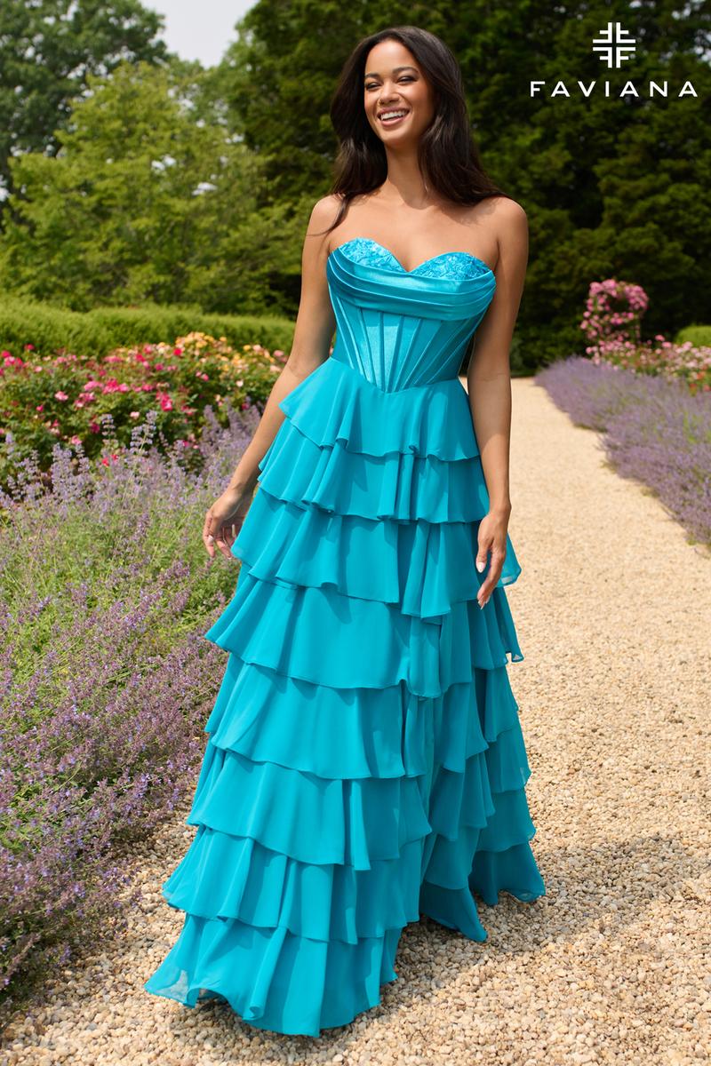 Faviana Ruffle Corset Long Prom Dress 11436