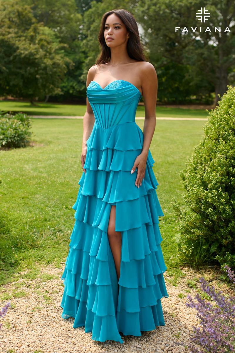 Faviana Ruffle Corset Long Prom Dress 11436