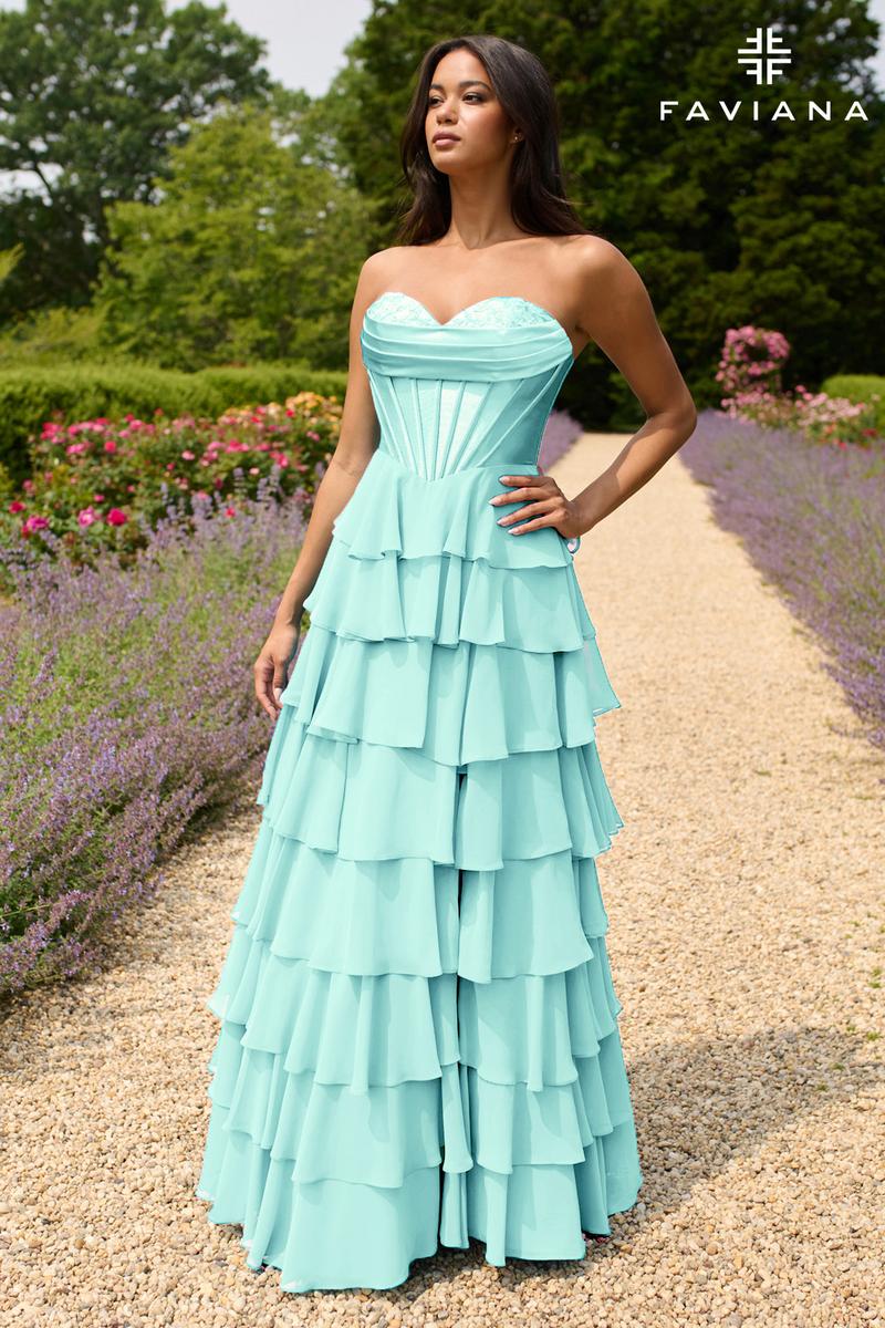 Faviana Ruffle Corset Long Prom Dress 11436