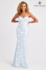 Faviana Fit and Flare Strapless Print Prom Dress 11441