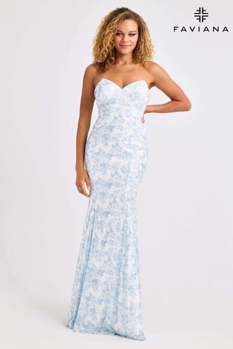 Faviana Fit and Flare Strapless Print Prom Dress 11441