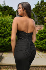 Faviana Strapless Beaded Side Ruched Prom Dress 11445