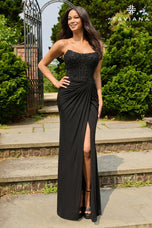 Faviana Strapless Beaded Side Ruched Prom Dress 11445