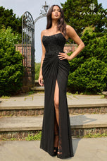 Faviana Strapless Beaded Side Ruched Prom Dress 11445
