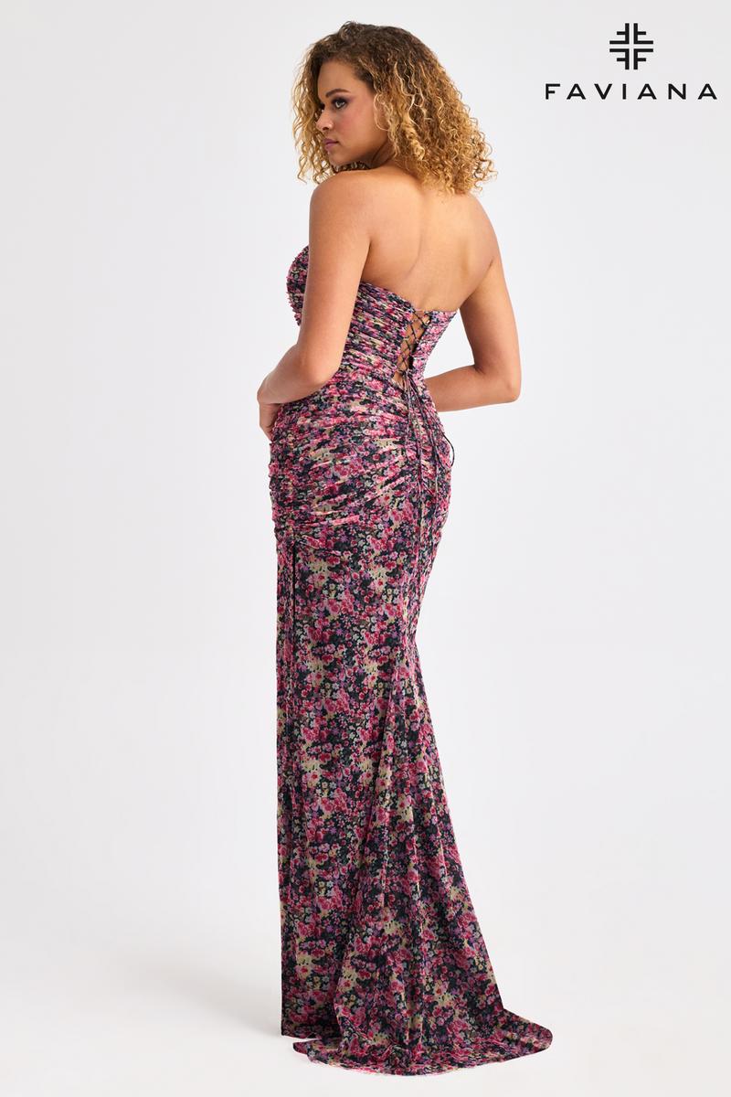 Faviana Ruched Printed Prom Dress 11461