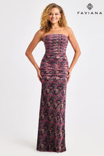 Faviana Ruched Printed Prom Dress 11461