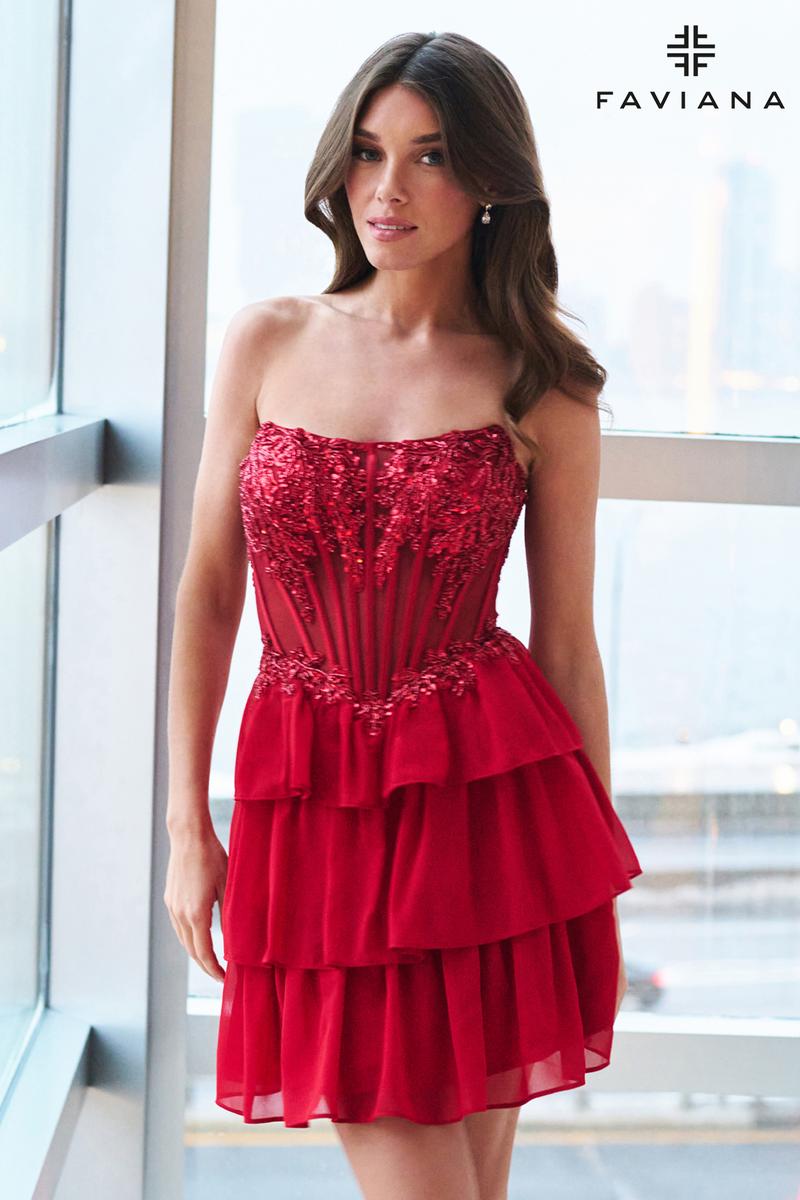 Faviana Chiffon Flowy Corset Mini Dress 11500