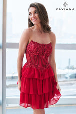 Faviana Chiffon Flowy Corset Mini Dress 11500
