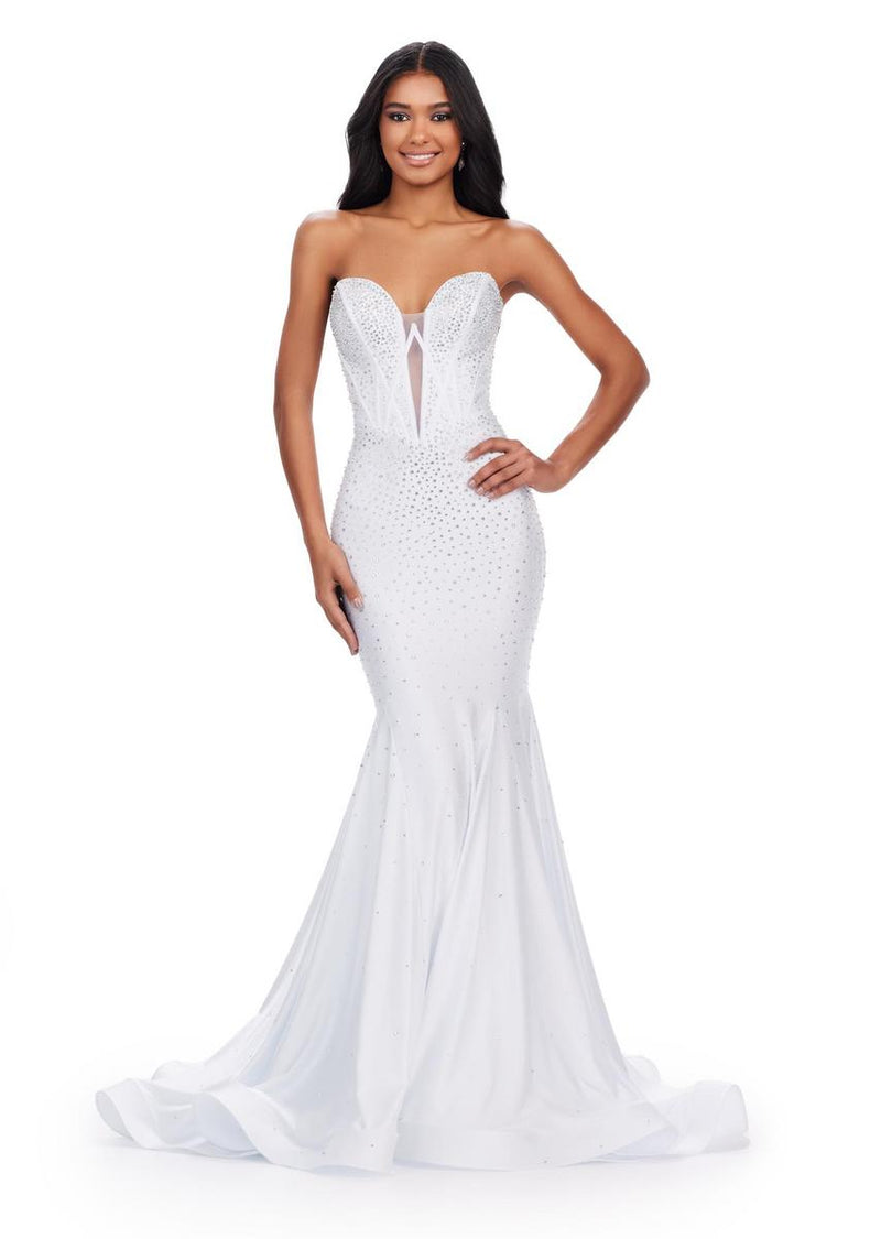 white prom dress long Off-White One-Shoulder with Corset Off / 10 waisted skirt has a train for extra drama White Prom Dresses 2026 -