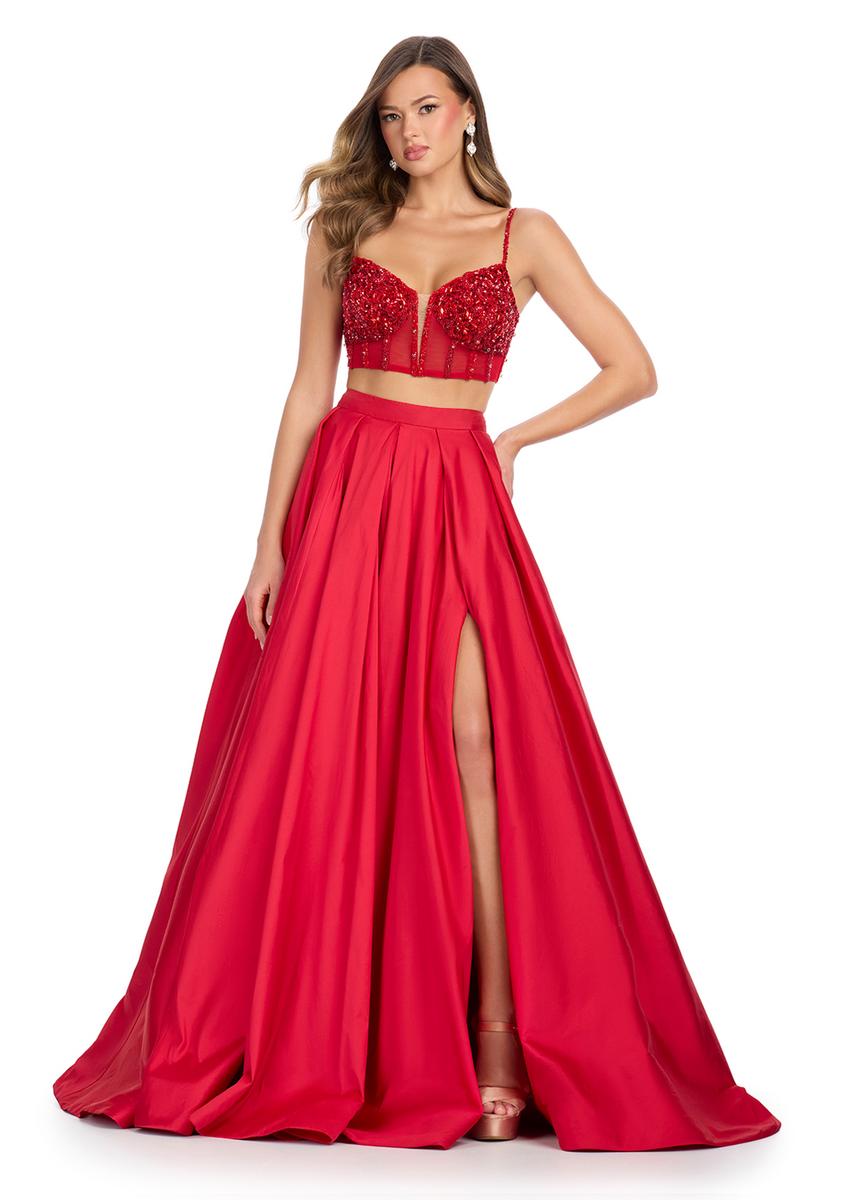 slim fit dress slacks ASHLEYlauren 11981 One-Shoulder Jersey Two-Piece Gown