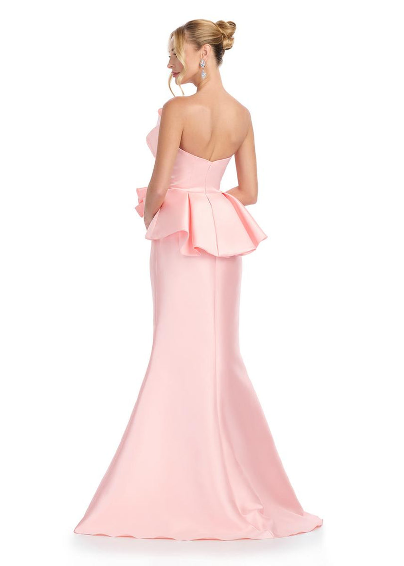 ASHLEYlauren Fit and Flare Peplum Waist Prom Dress 11874 Blush / 8 ASHLEYlauren Fit and Flare Peplum Waist Prom Dress 11874 Blush / 8