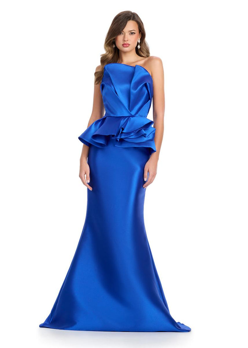 Prom Dress Peplum Evening Gown Jovani 07131 Navy Long Sleeve