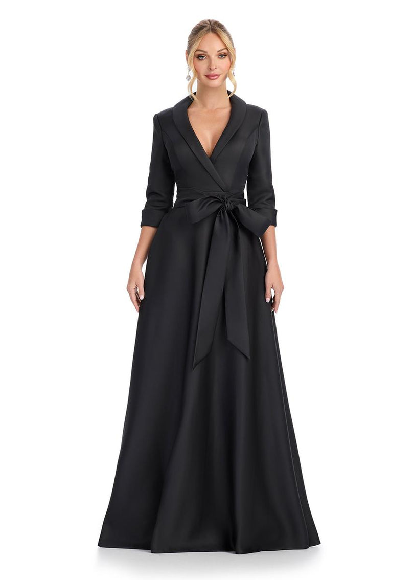ASHLEYlauren V-Neck Long Sleeve Evening Dress 11876