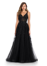 ASHLEYlauren Lace Illusion Long Prom Dress 11892