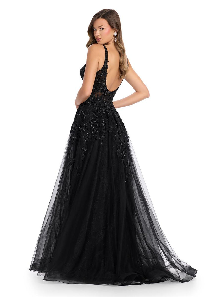 ASHLEYlauren Lace Illusion Long Prom Dress 11892