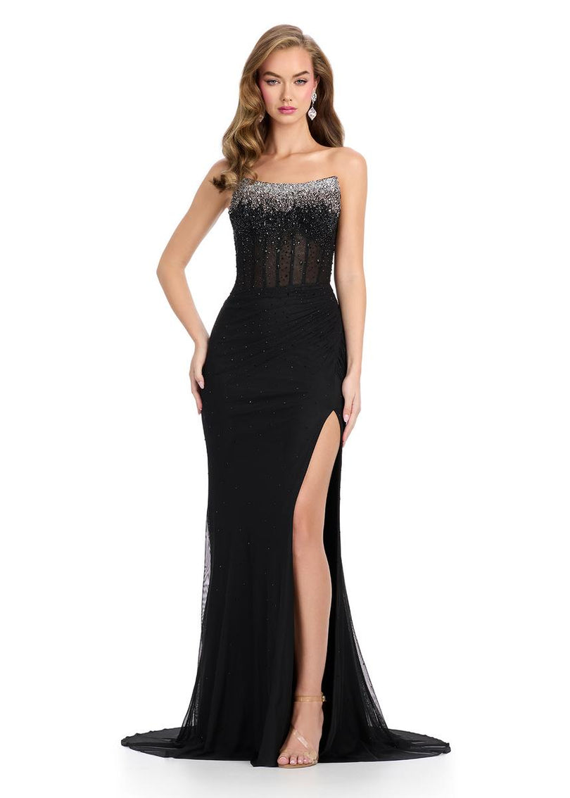 ASHLEYlauren Strapless Illusion Corset Prom Dress 11904