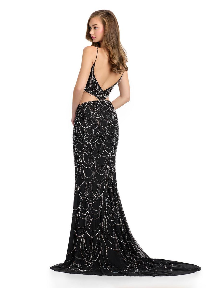 ASHLEYlauren Beaded Cut Out Open Back Prom Dress 11925