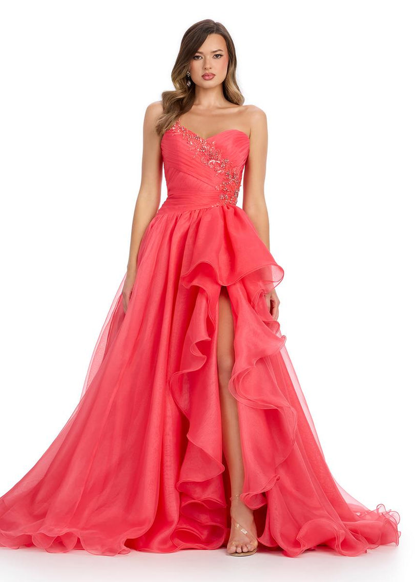 ASHLEYlauren Strapless Ruffle Slit Prom Dress 11951 ASHLEYlauren Strapless Ruffle Slit Prom Dress 11951