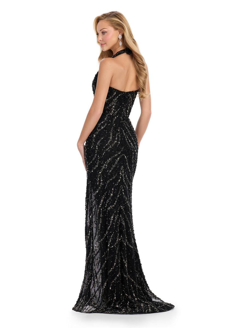 ASHLEYlauren Beaded Illusion Halter Long Prom Dress 11964 ASHLEYlauren Beaded Illusion Halter Long Prom Dress 11964