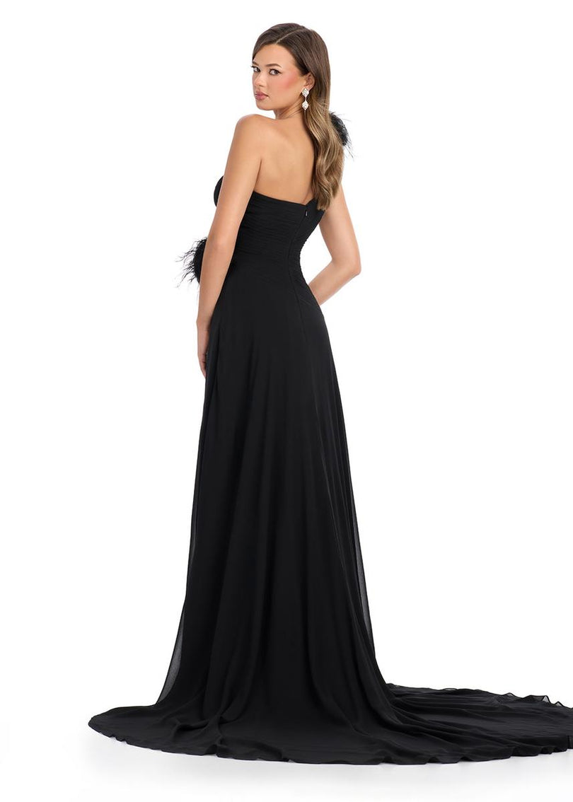 ASHLEYlauren One Shoulder Feather Prom Dress 11969 ASHLEYlauren One Shoulder Feather Prom Dress 11969