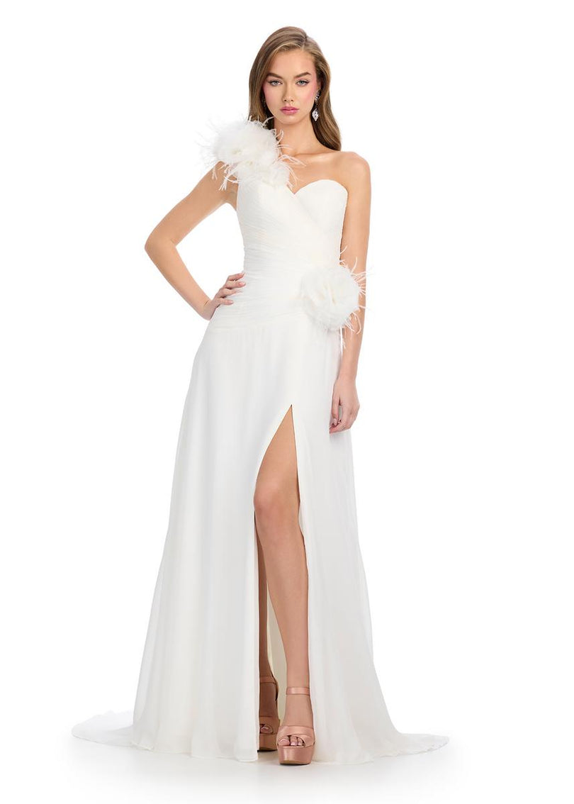ASHLEYlauren One Shoulder Feather Prom Dress 11969 ASHLEYlauren One Shoulder Feather Prom Dress 11969