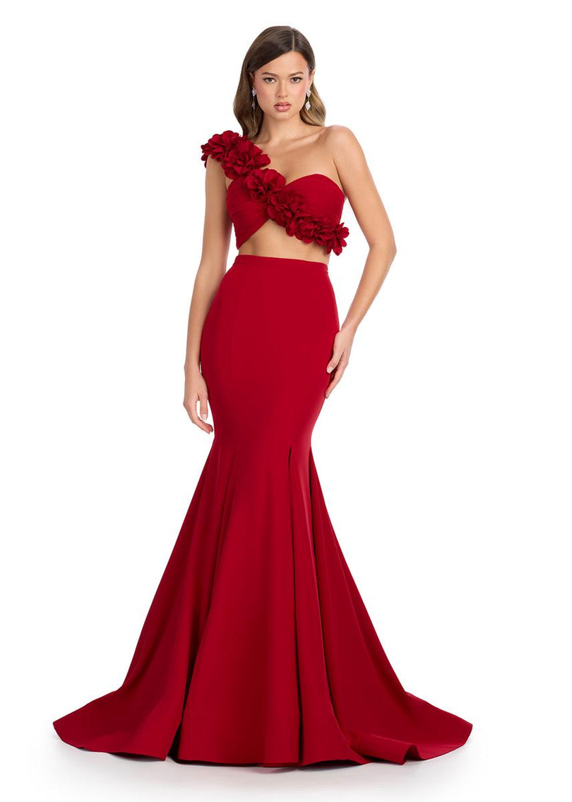 ASHLEYlauren Two Piece Jersey Prom Dress 11981 Red / 6 ASHLEYlauren Two Piece Jersey Prom Dress 11981 Red / 6