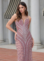 ASHLEYlauren Beaded Illusion Long Prom Dress 11998