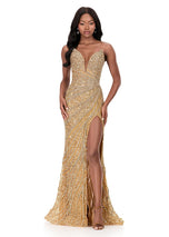 ASHLEYlauren Strapless Beaded Long Prom Dress 12011