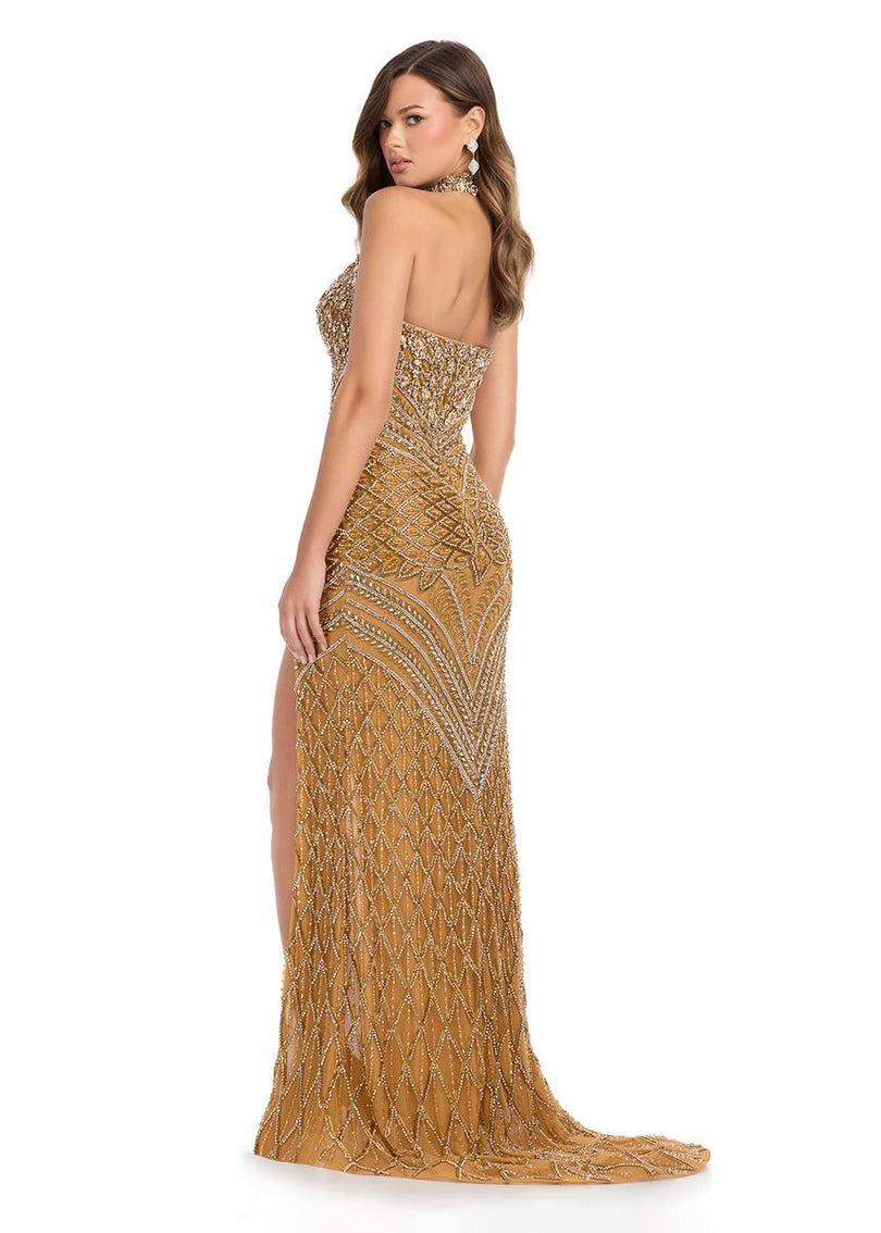 ASHLEYlauren Beaded Choker Prom Dress 12013 Gold / 0 ASHLEYlauren Beaded Choker Prom Dress 12013 Gold / 0