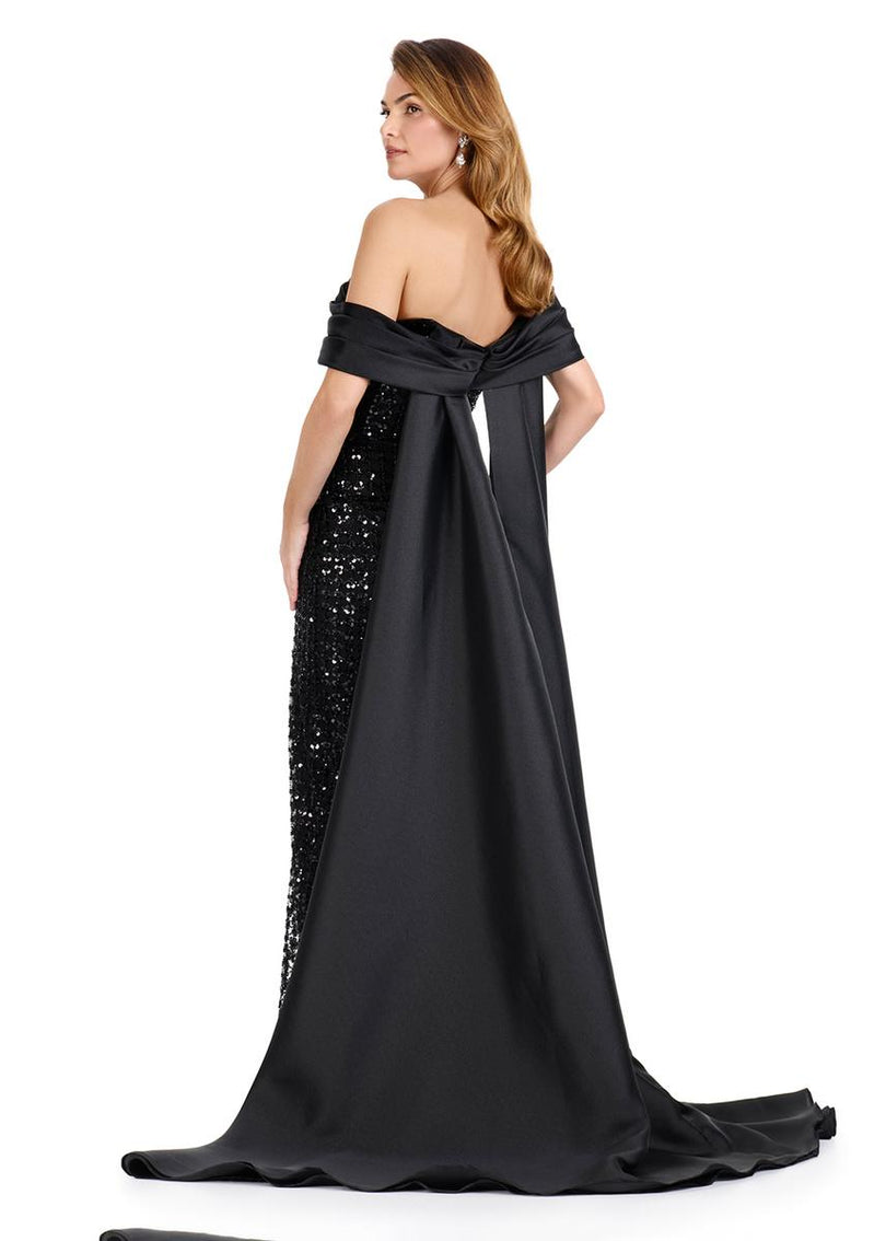 ASHLEYlauren Off-Shoulder Beaded Evening Gown 12020