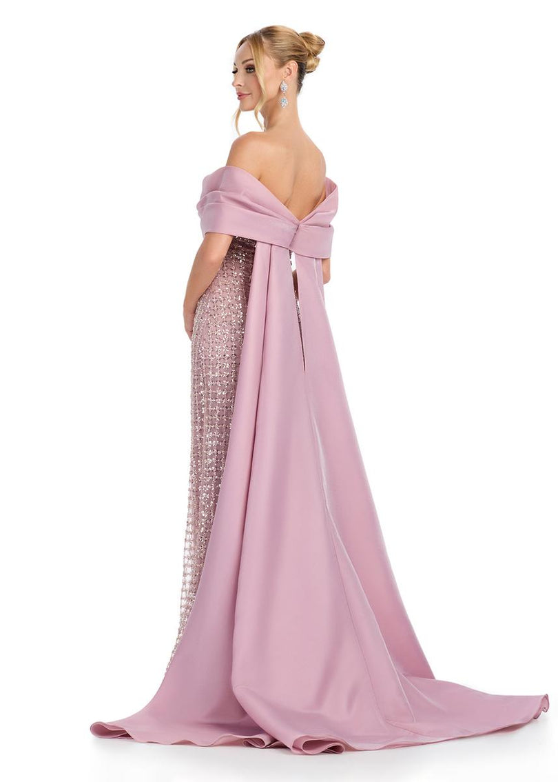 ASHLEYlauren Off-Shoulder Beaded Evening Gown 12020