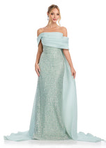 ASHLEYlauren Off-Shoulder Beaded Evening Gown 12020