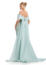 ASHLEYlauren Off-Shoulder Beaded Evening Gown 12020