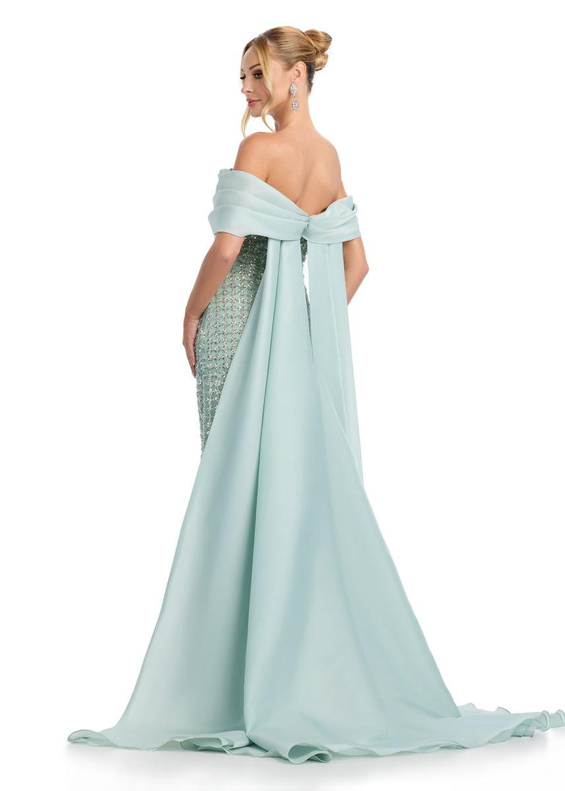 ASHLEYlauren Off-Shoulder Beaded Evening Gown 12020