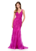 ASHLEYlauren Fit and Flare Lace Prom Dress 12059