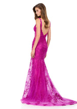 ASHLEYlauren Fit and Flare Lace Prom Dress 12059