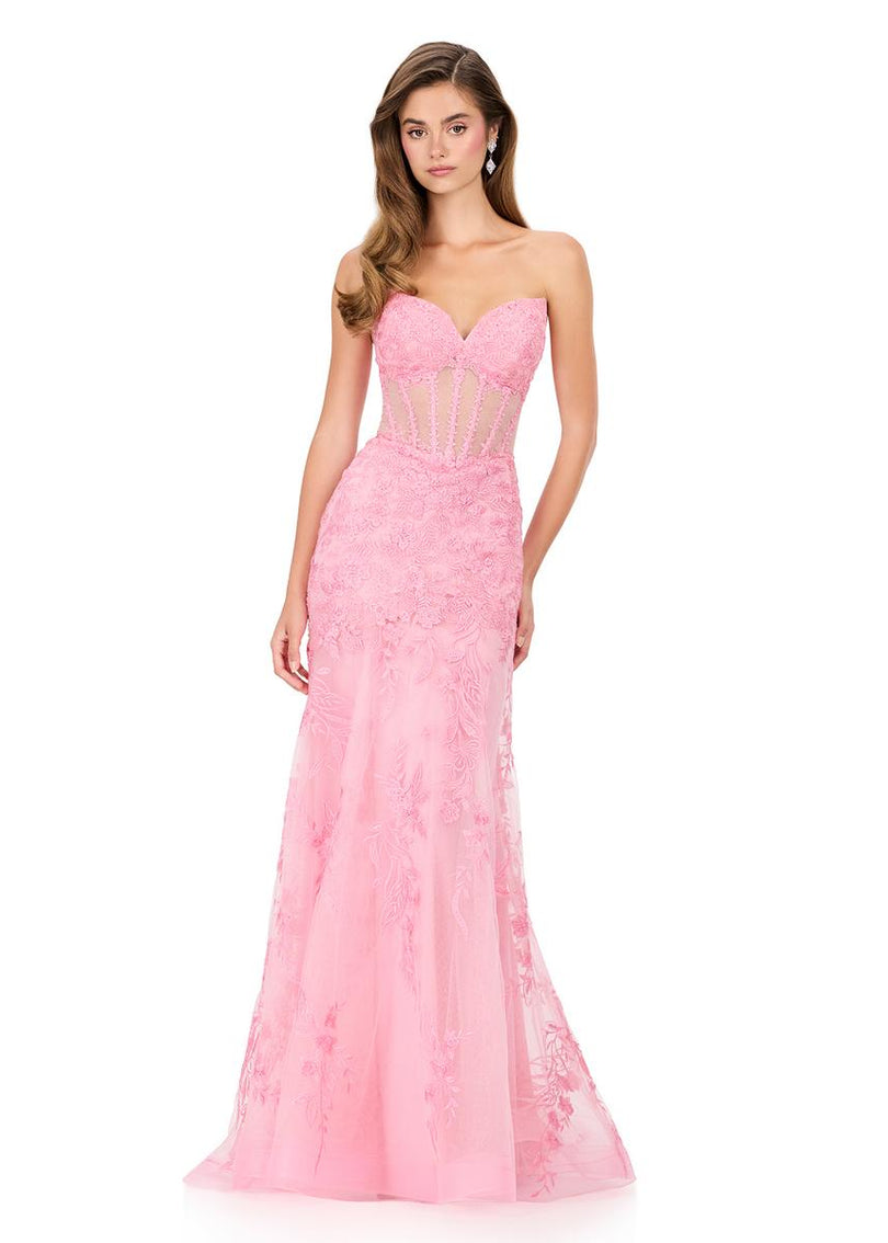 ASHLEYlauren Strapless Lace Corset Prom Dress 12060