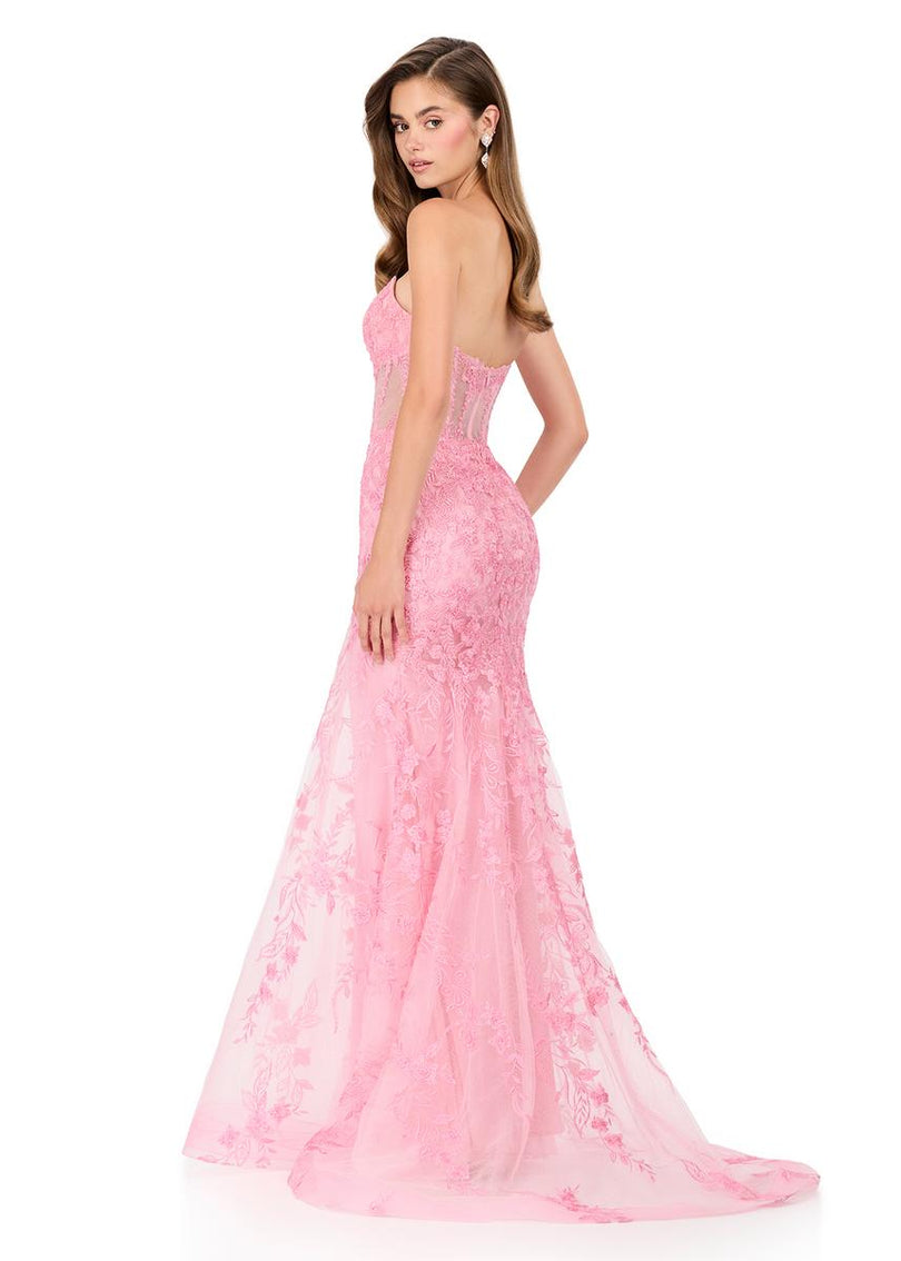 ASHLEYlauren Strapless Lace Corset Prom Dress 12060