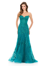 ASHLEYlauren Strapless Lace Corset Prom Dress 12060