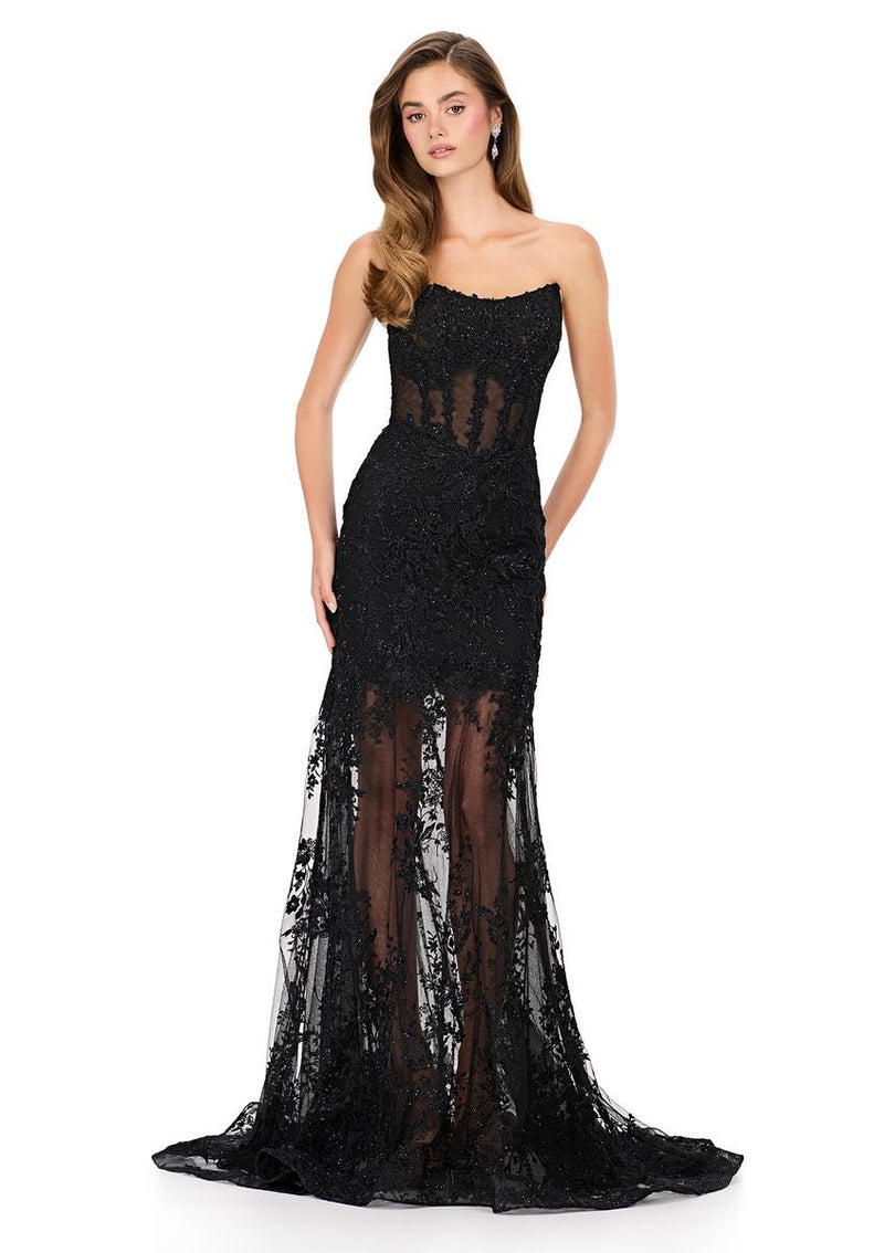 ASHLEYlauren Lace Illusion Skirt Prom Dress 12061