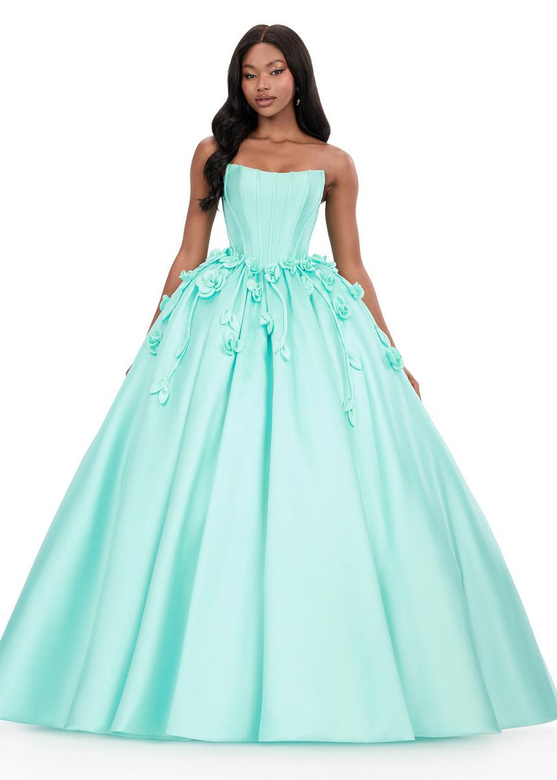 ASHLEYlauren Strapless 3D Applique Ballgown Dress 12062