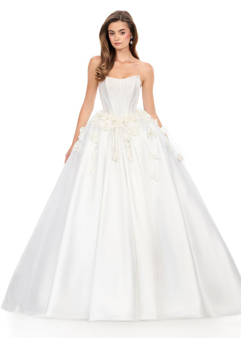 ASHLEYlauren Strapless 3D Applique Ballgown Dress 12062